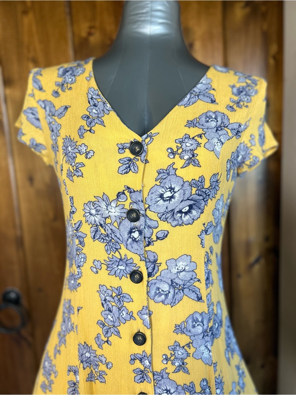 Lulu's Yellow Floral Button-Front Midi Dress - Picture 3 of 7